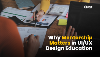 Student at Studio Incubator discussing their UI UX project work