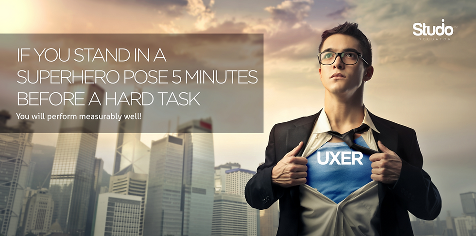 The Super Powers of UX Designers: A Journey into Design Excellence!, Banner of a person in a superhero pose ripping his shirt to reveal the term UXER