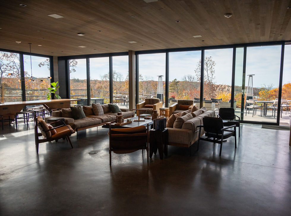 Lounge seating in AutoCamp's Clubhouse room