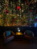 Close-up of holiday decor and sparkling lights decorating The Waiting Room in New Jersey.