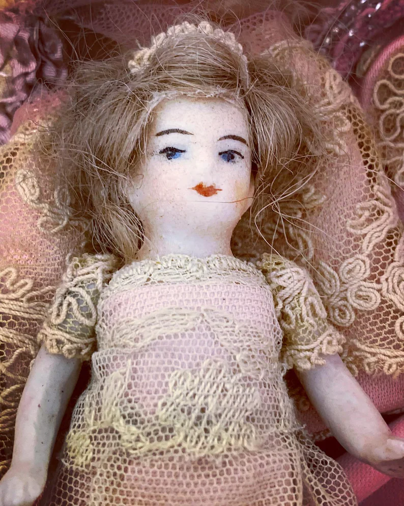 Thumbnail: Antique stunning China doll complete with change of outfits