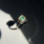 Lapu Soft Square Silver Ring with natural emerald — four-prong double-layer design.