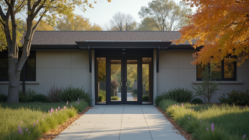 Eye-level view of a community mental health center entrance