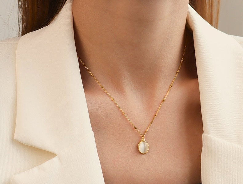 Thumbnail: 18K Gold Bobble Gemstone Necklace | Moonstone Clavicle Gold Necklace | Dainty On
