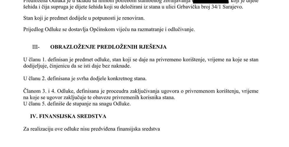 Prijedlog Odluke o davanju stana na privremeno koristenje bez naknade druga strana