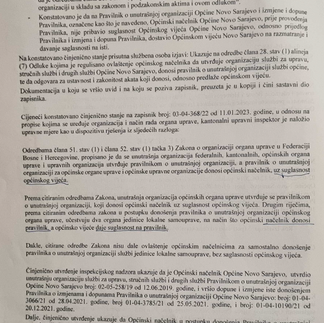 Rjesenje nadlezne inspekcije da se vijecu dostavi pravilnik na usvajanje druga strana