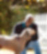 man pet dog during pet travel