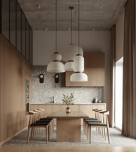 Kitchen with wooden cabinets