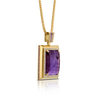 Custom Amethyst and Gold pendant with sapphires and amethyst accents
