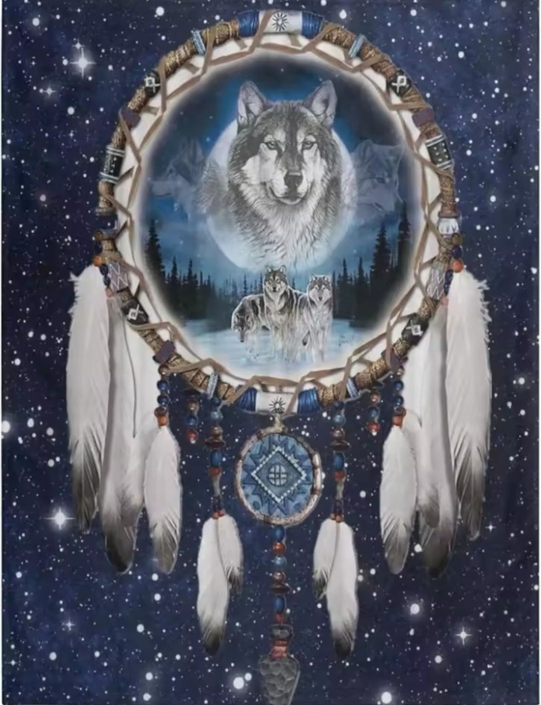 Wolf dreamcatcher throw blanket