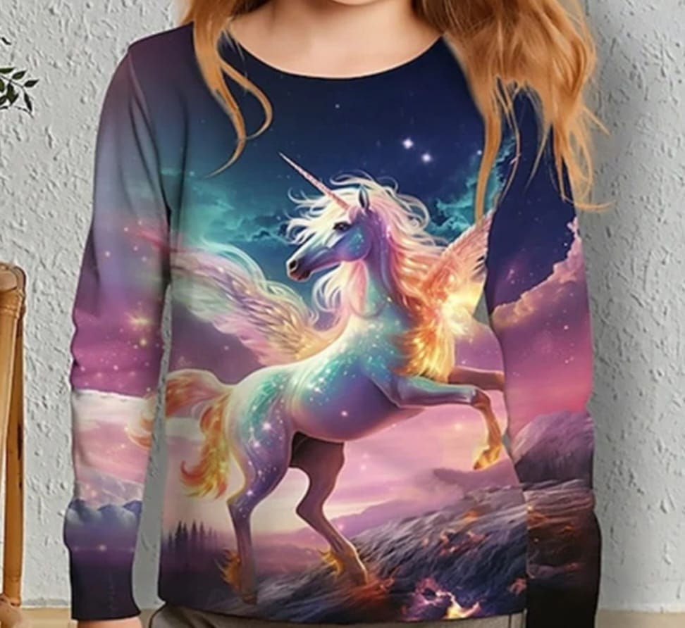 Thumbnail: 3D Unicorn print children's long sleeved T-shirts