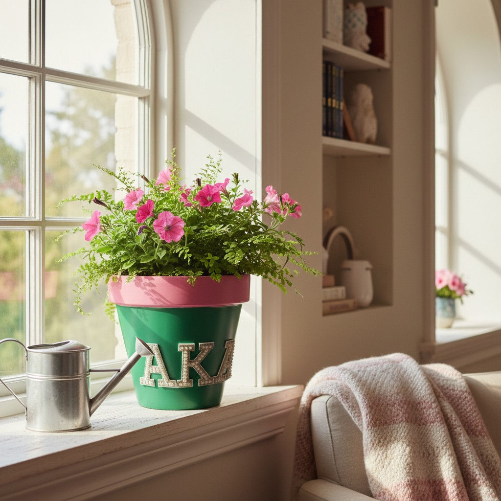 AKA Pink and Green Clay Pot Planter