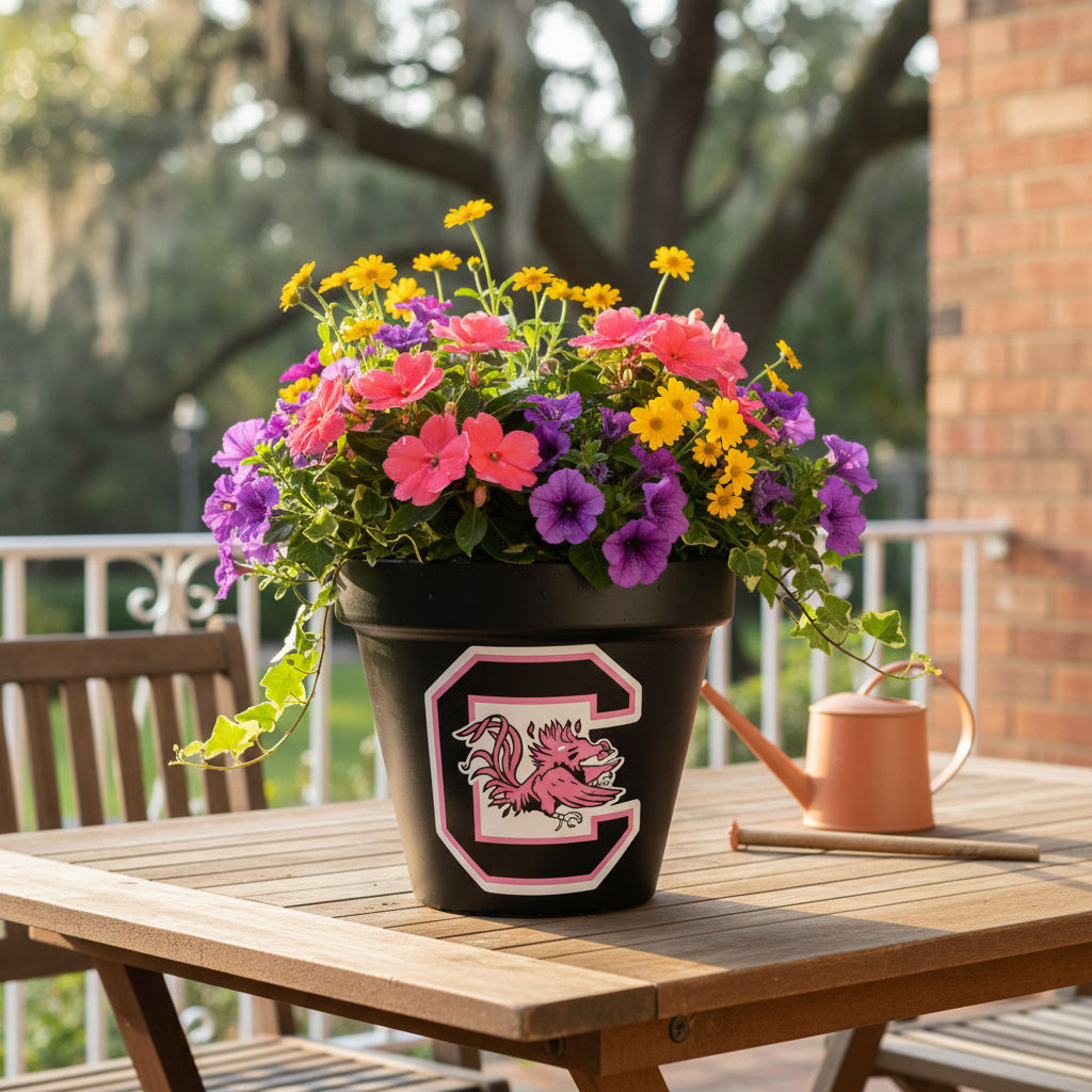 South Carolina Gamecocks Painted Clay Flower Pot