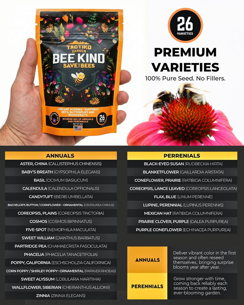 Thumbnail: Tactiko Garden 26 Wildflower Seeds Mix - 120,000+/4oz Pollinator Seeds