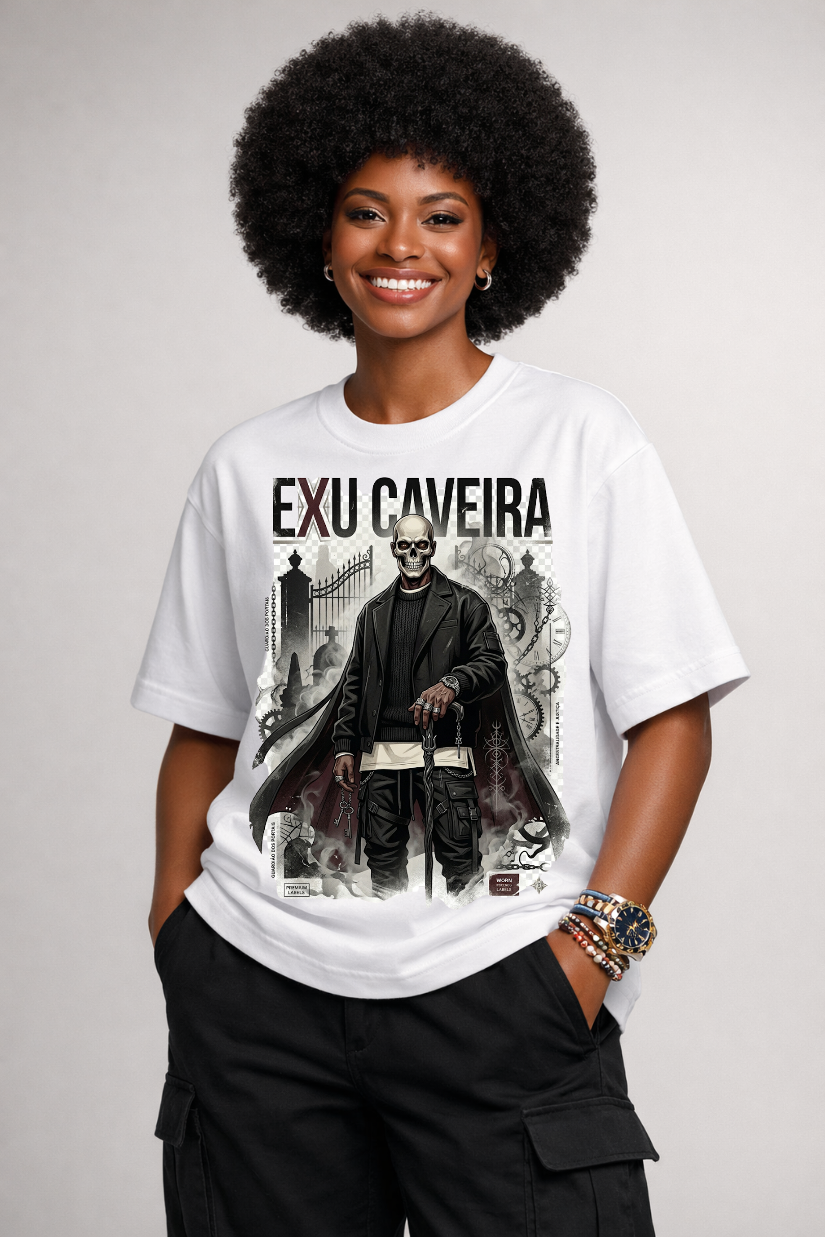 Camiseta Oversized Exu Caveira Streetwear Autoral Premium
