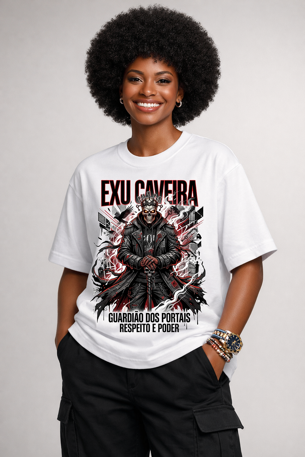 Miniatura: Camiseta Streetwear Autoral Exu Caveira Guardião Portais