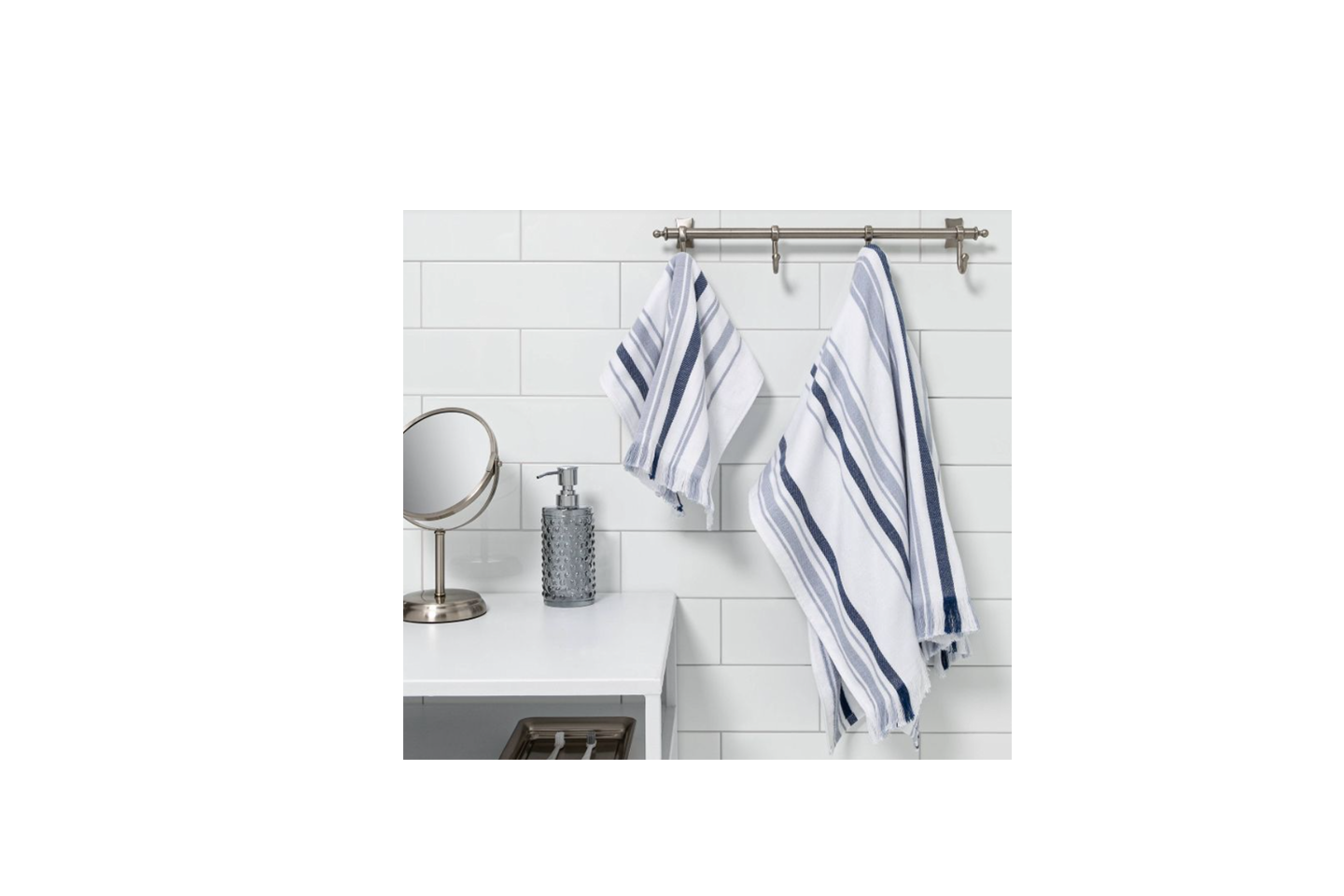 Set de toalla de baño y mano Crew Stripe Flat Woven Azul