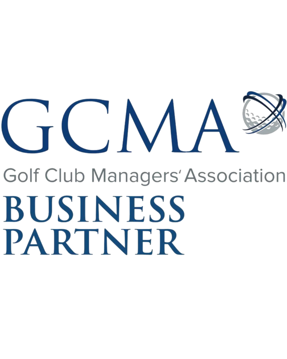 Golf Club Managers’ Association business partner logo with GCMA lettering on a dark background