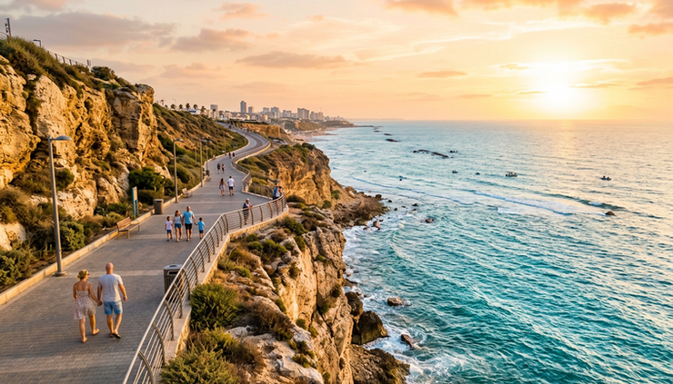 Vue panoramique des falaises de Netanya au-dessus de la Méditerranée.