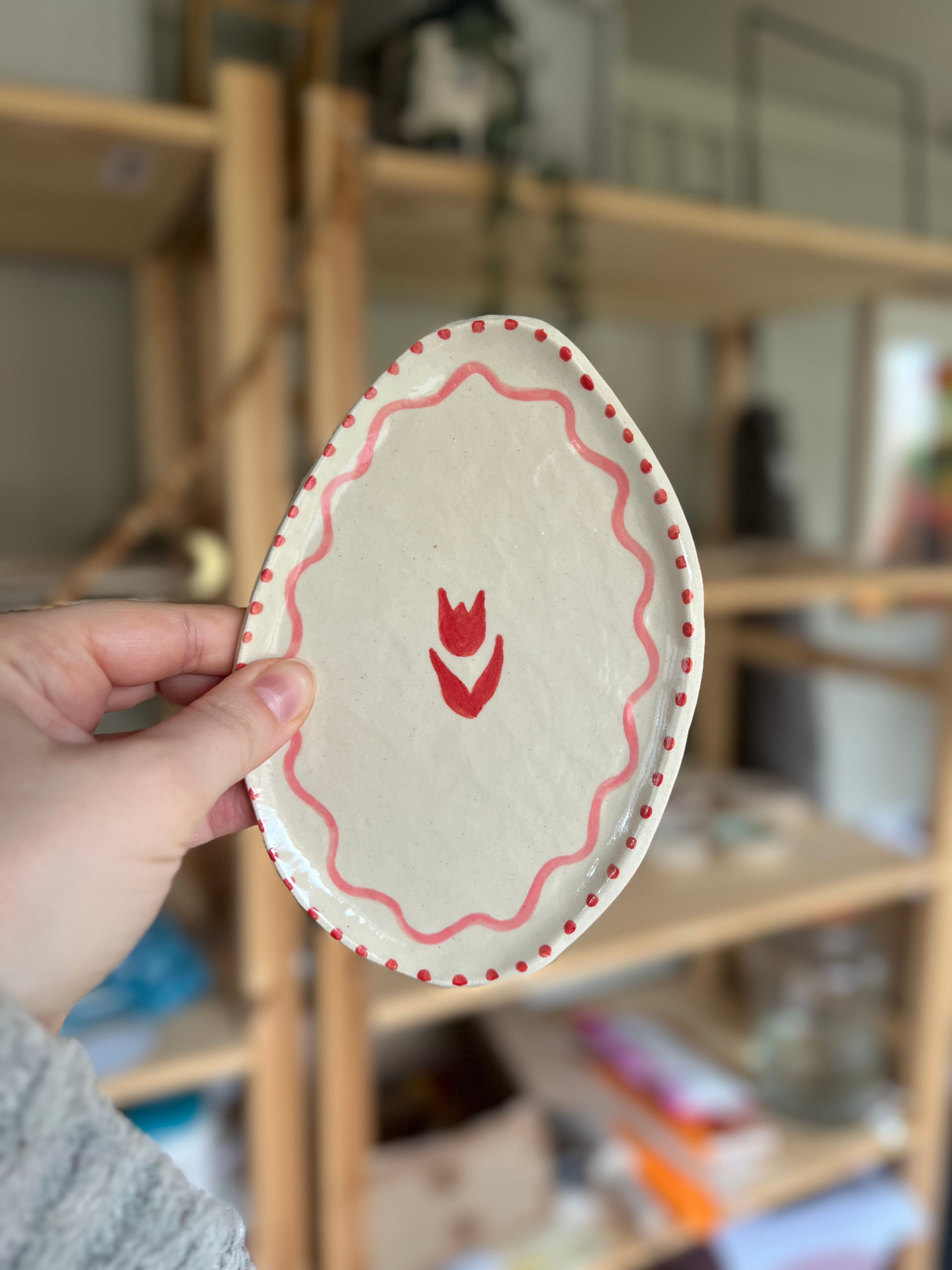 Hand Painted Plate - Pink & Red Tulip