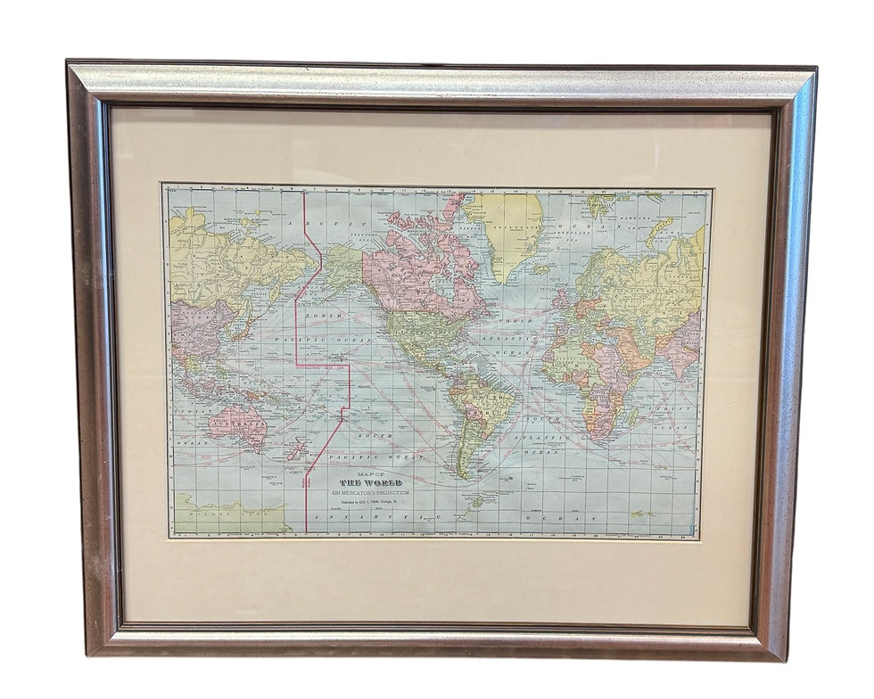 Framed Antique World Map