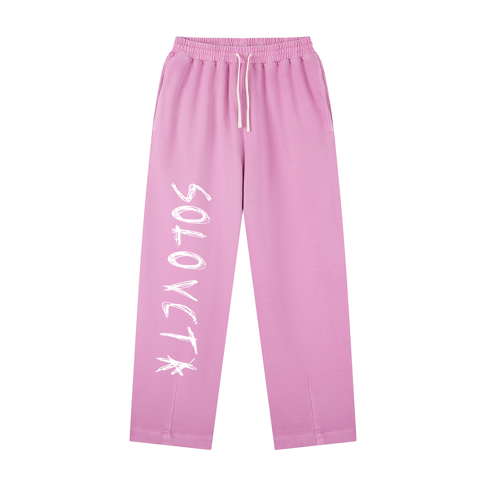 Thumbnail: Pink straight leg sweatpants with white SOLOYCTK text on left leg.