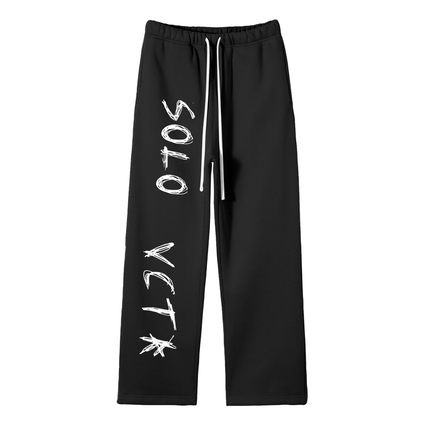 Black sweatpants with "SOLO YCTK" text and white drawstring.