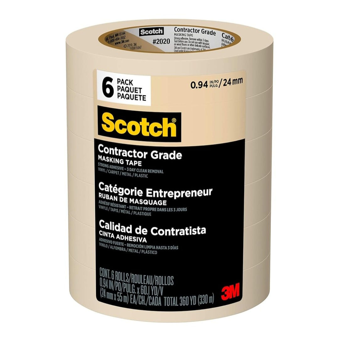 Scotch Contractor Grade, Masking Tape, 0.94 in x 60.1 yd, 6 rolls/pack