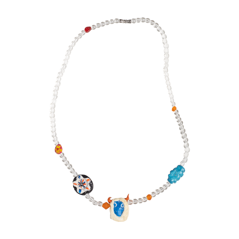 Thumbnail: Hand-Painted Clay & Crystal Necklace