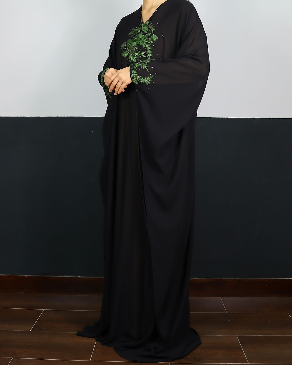 Thumbnail: Caftan Chiffon Black - Lace Green