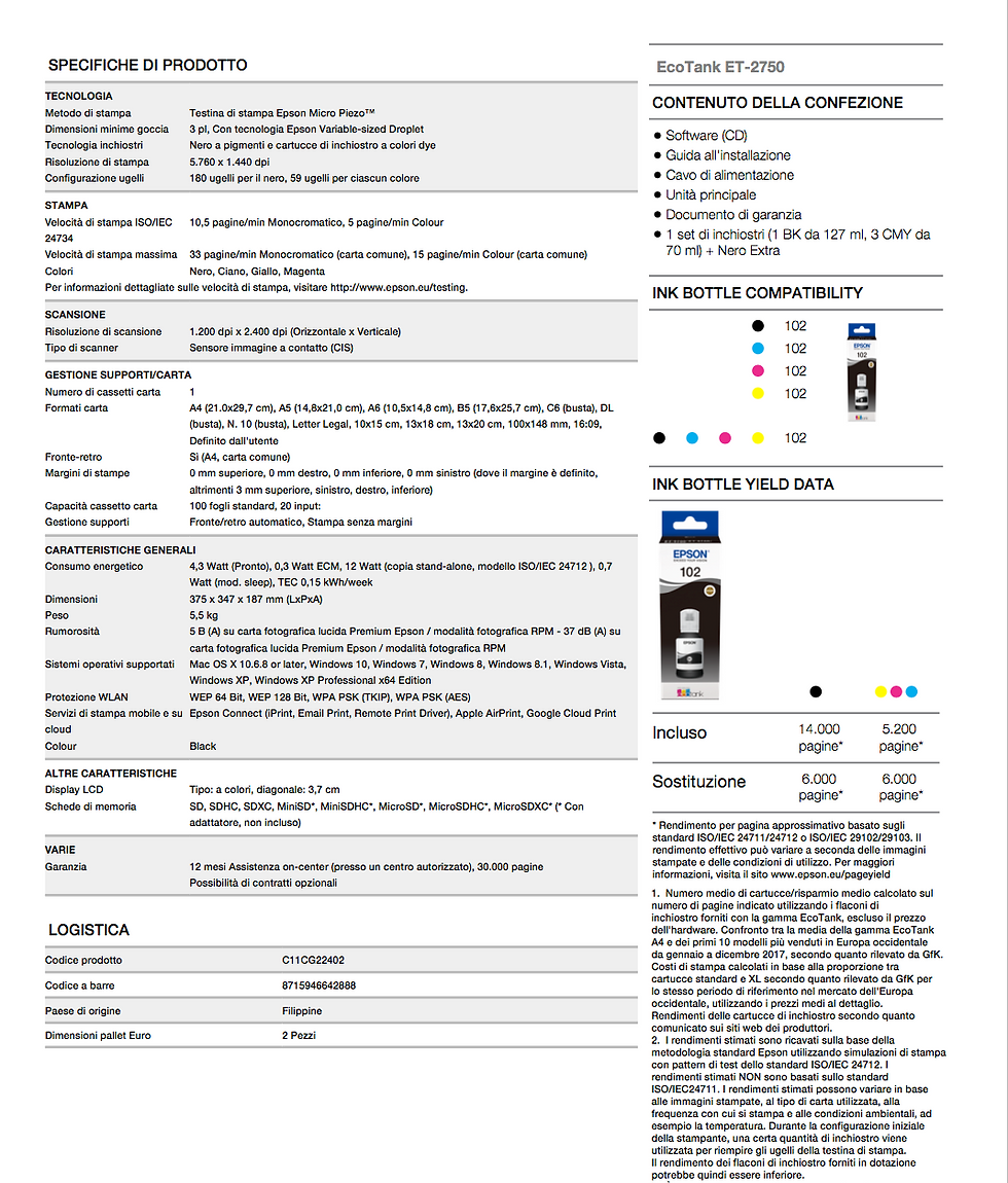 Thumbnail: Epson Multifunzione A4 EcoTank Home inkjet Modello Eco ET2750 Stampa a colori