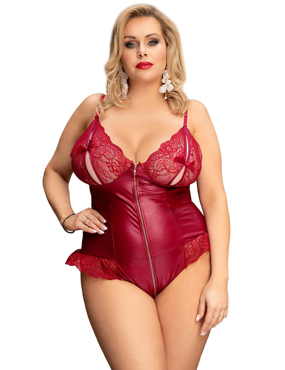 Thumbnail: Delaney-faux-leather-lace-bodysuit-teddy-one-piece-sexy-plus-size-lingerie-boutique-curvy-australian