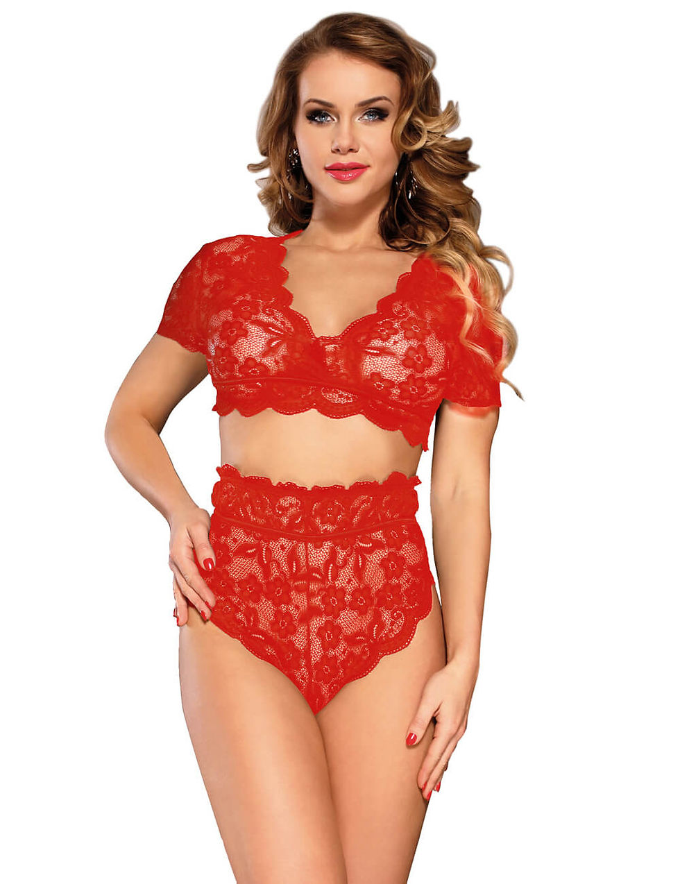 Thumbnail: Sexy red lace plus size lingerie set