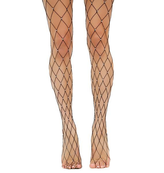 Black Rhinestone Fishnet Stockings 