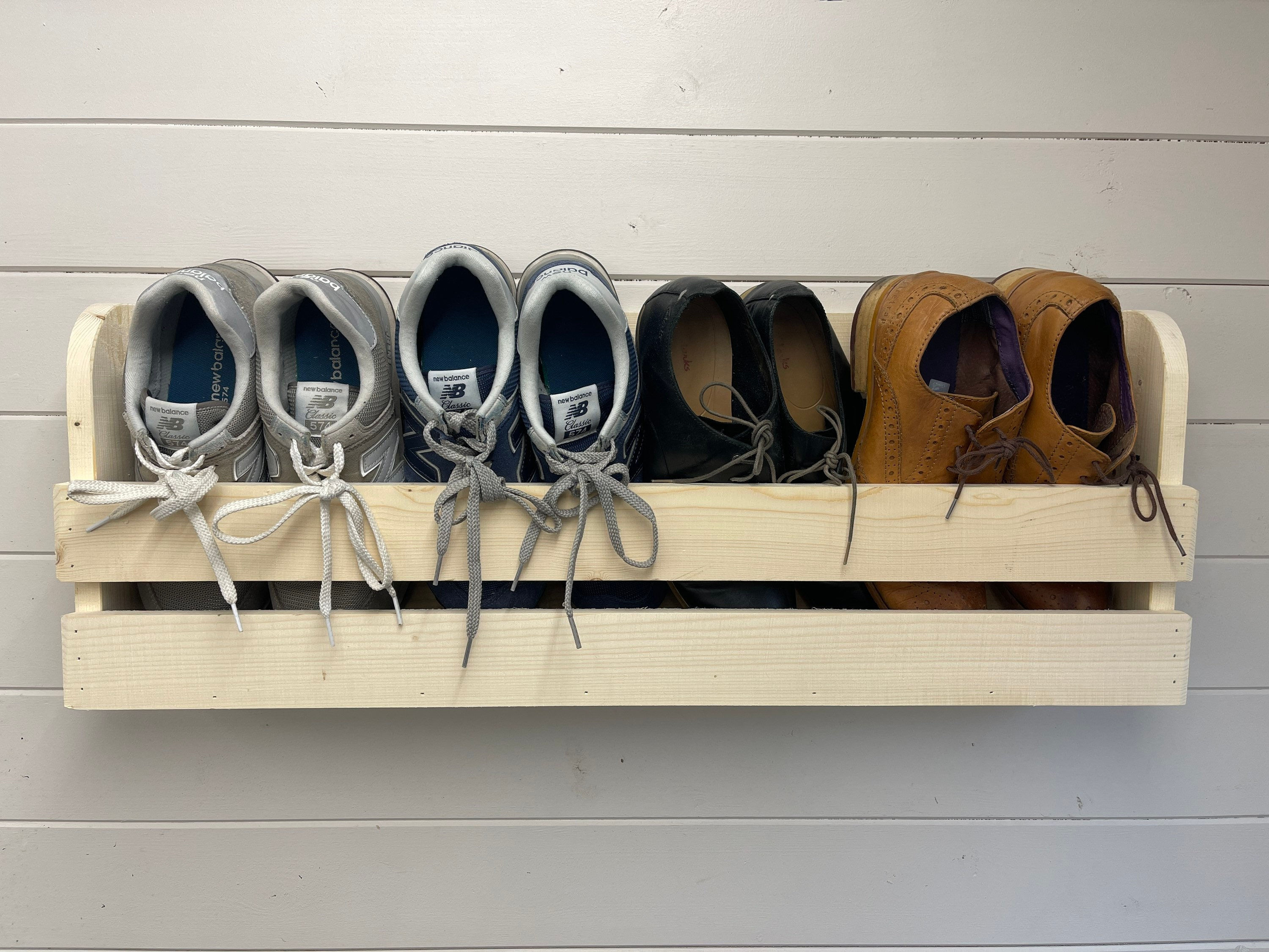 Wall mounted hallway rustic shoe rack- Natural wood