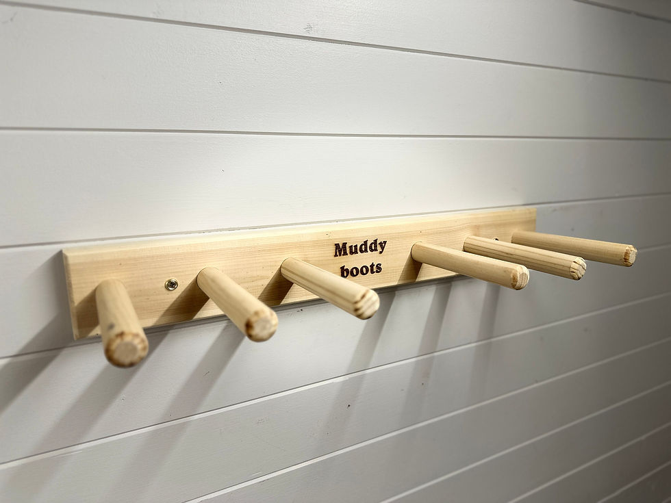 Thumbnail: Muddy Boot Inscribed Wellington Boot Rack- Natural wood
