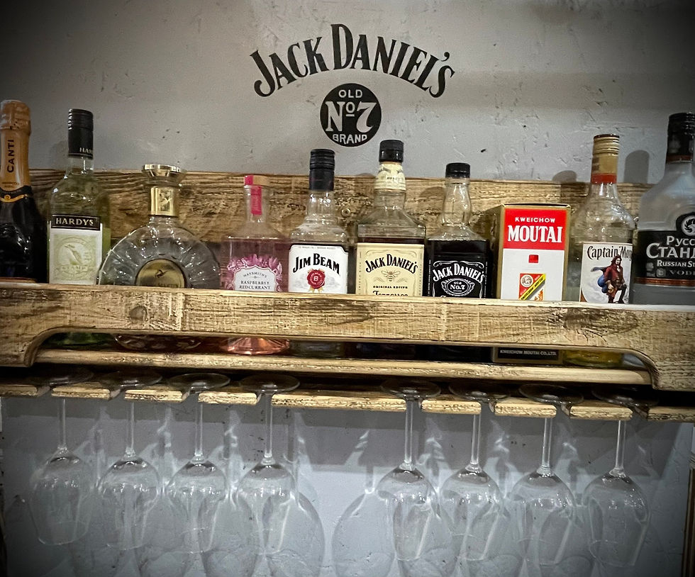 Thumbnail: 100cm Floating home bar/ Wine or Spirit rack-  Jacobean wax Curved front