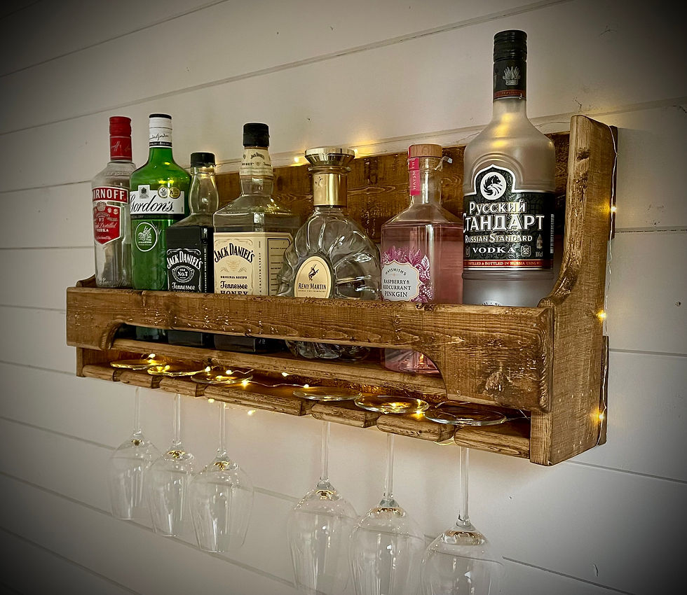 Thumbnail: Reclaimed Wood Floating Wine Bar: Dark Oak Finish, LED Lights (75cm)