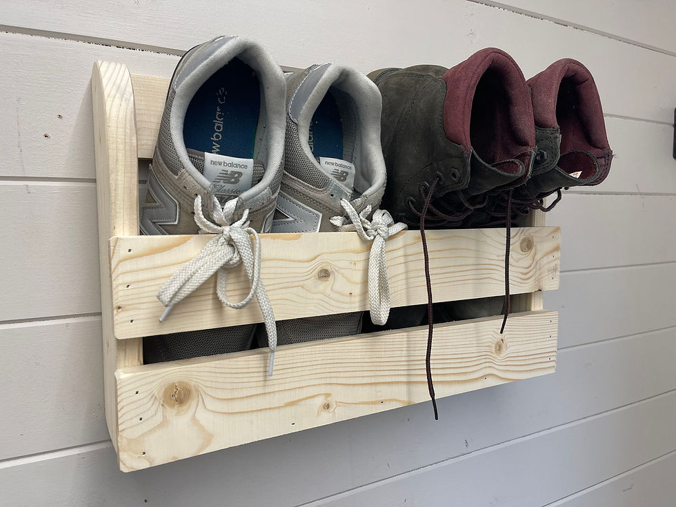 Thumbnail: Wall mounted hallway rustic shoe rack- Natural wood