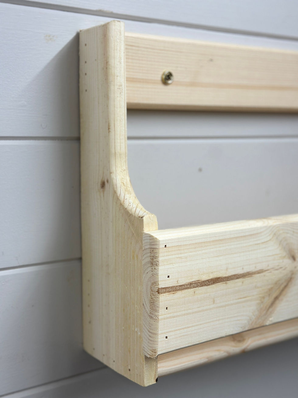 Thumbnail: Shaped Wall mounted hallway rustic shoe rack- Dark Oak coloured