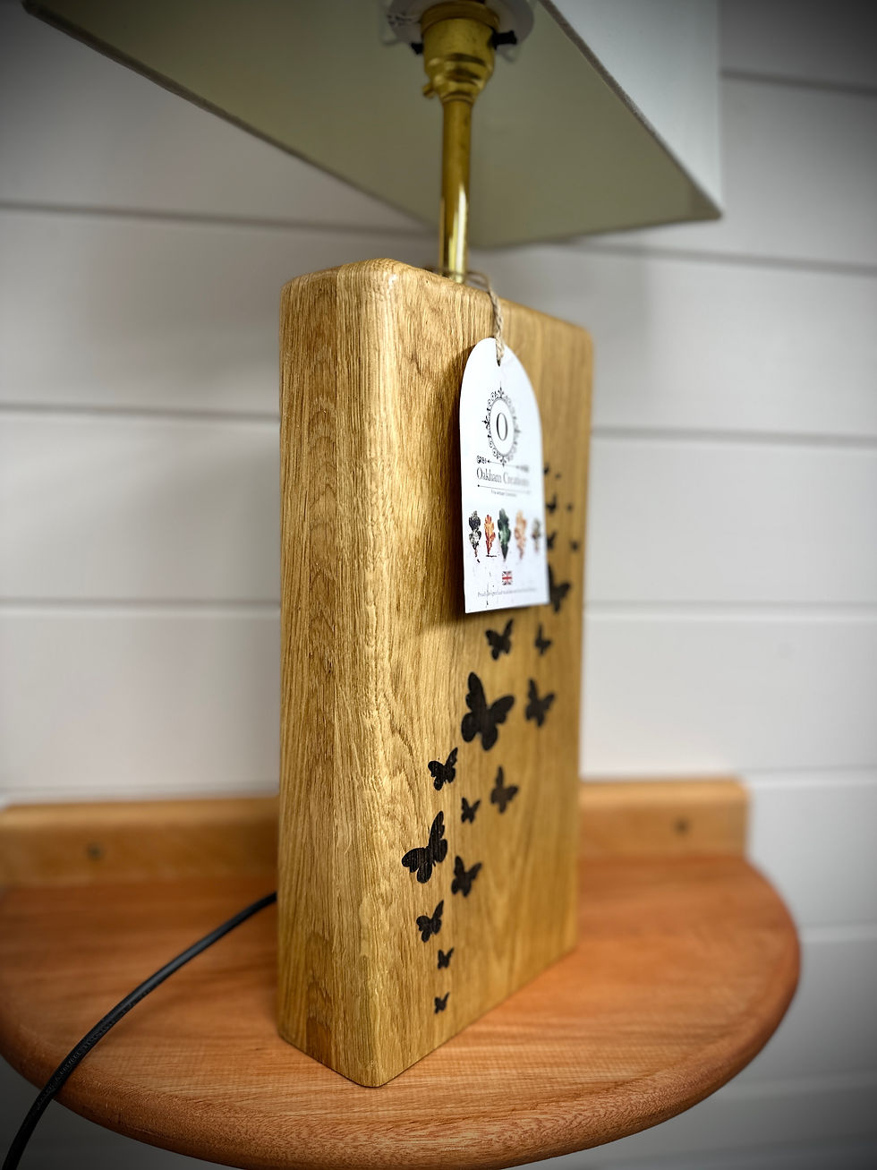 Thumbnail: Large solid Florian oak handmade lamp-  Butterfly design