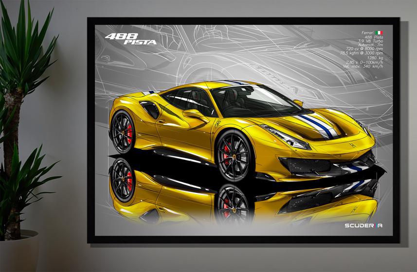Miniatura: QUADRO DECORATIVO FERRARI 488 PISTA 3.9 V8 TURBO 720 cv - PERSPECTIVE