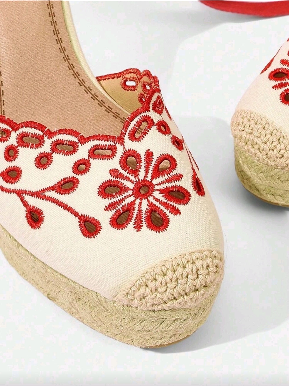 Thumbnail: Bohemian Christmas Embroidered Hollow Out Platform Wedge Shoes