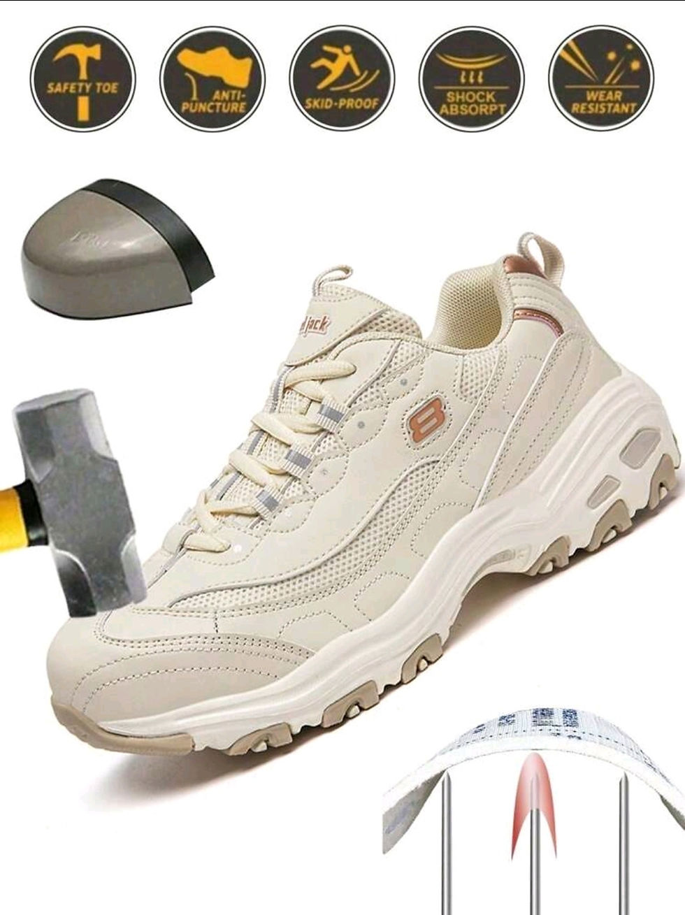 Women's Safety Shoes, Steel Toe Cap Anti-Crush Sneakers