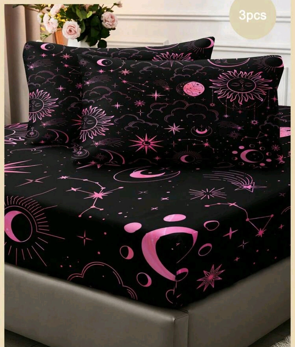 3pcs Galaxy Space Black Base Pink Sun Moon
