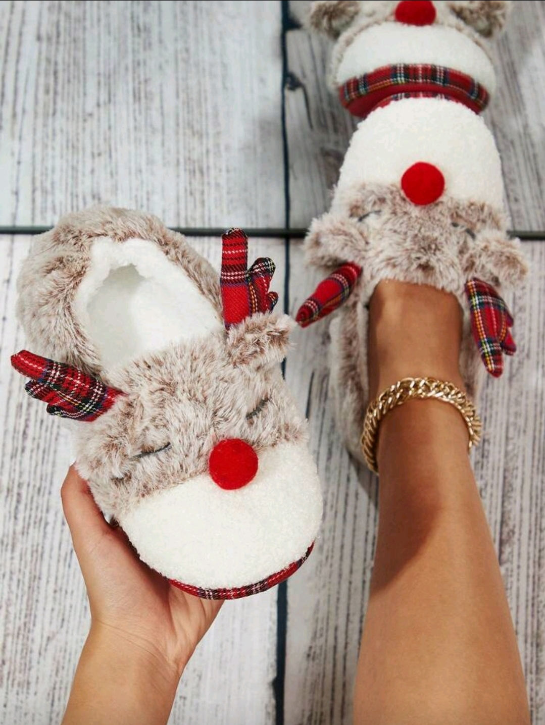 Christmas Cute Deer Fluffy Warm House Slippers