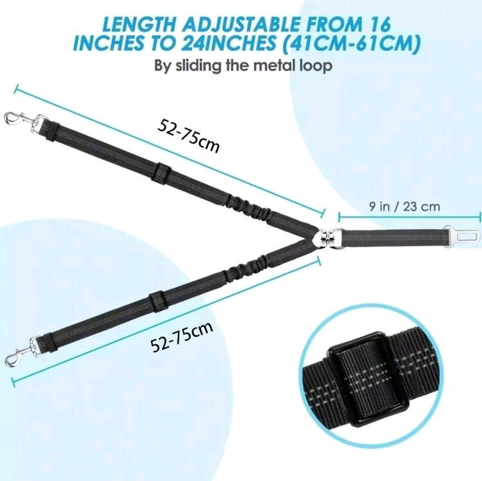 Thumbnail: Double Dog Seat Belt Adjustable Vehicle Leash With Elastic Protection Shockproof