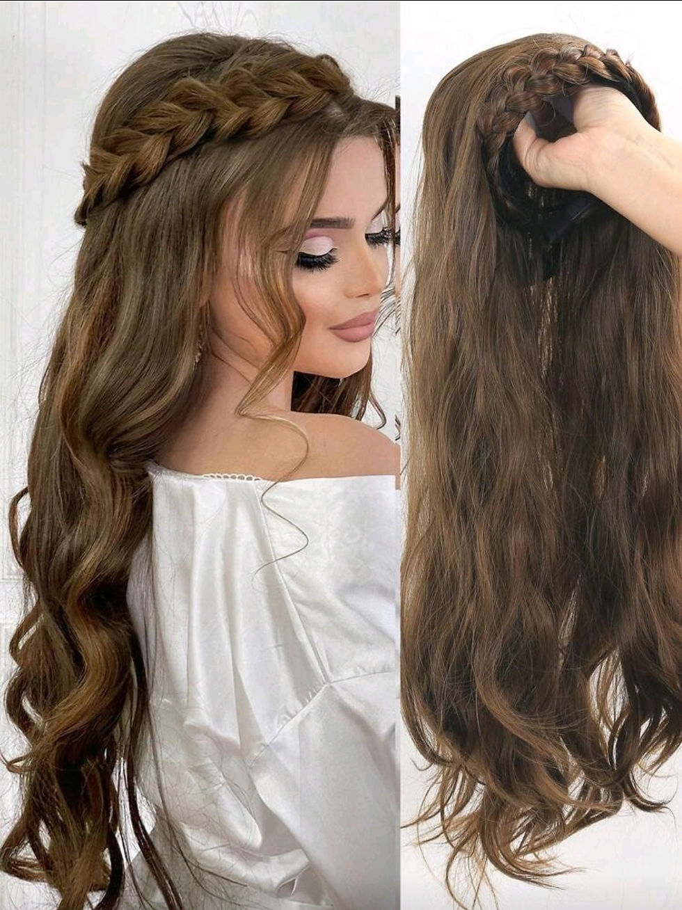 Synthetic Hair Band With Long Wavy Extensions With Twisted Braids