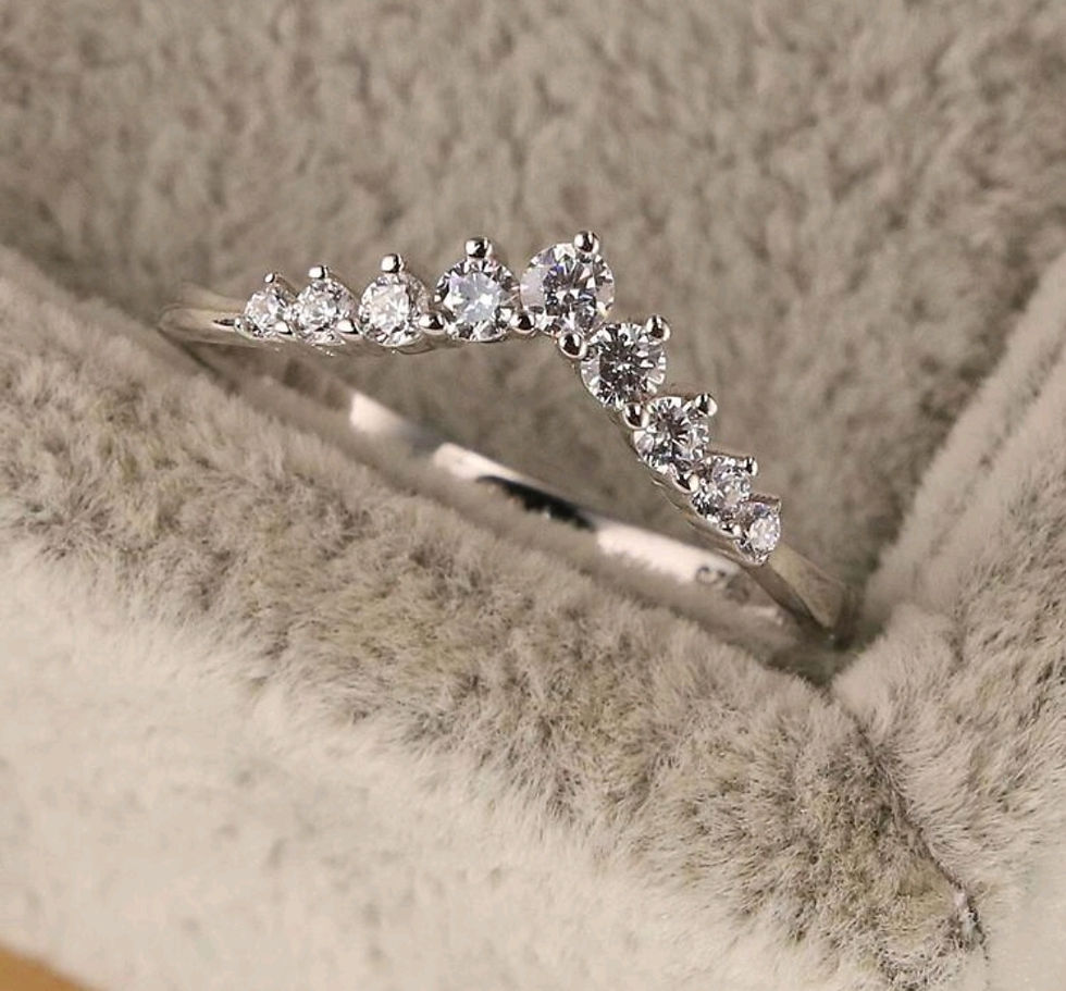 Thumbnail: 925 Sterling Silver V-Shape Inlaid Crystal Crown Ring
