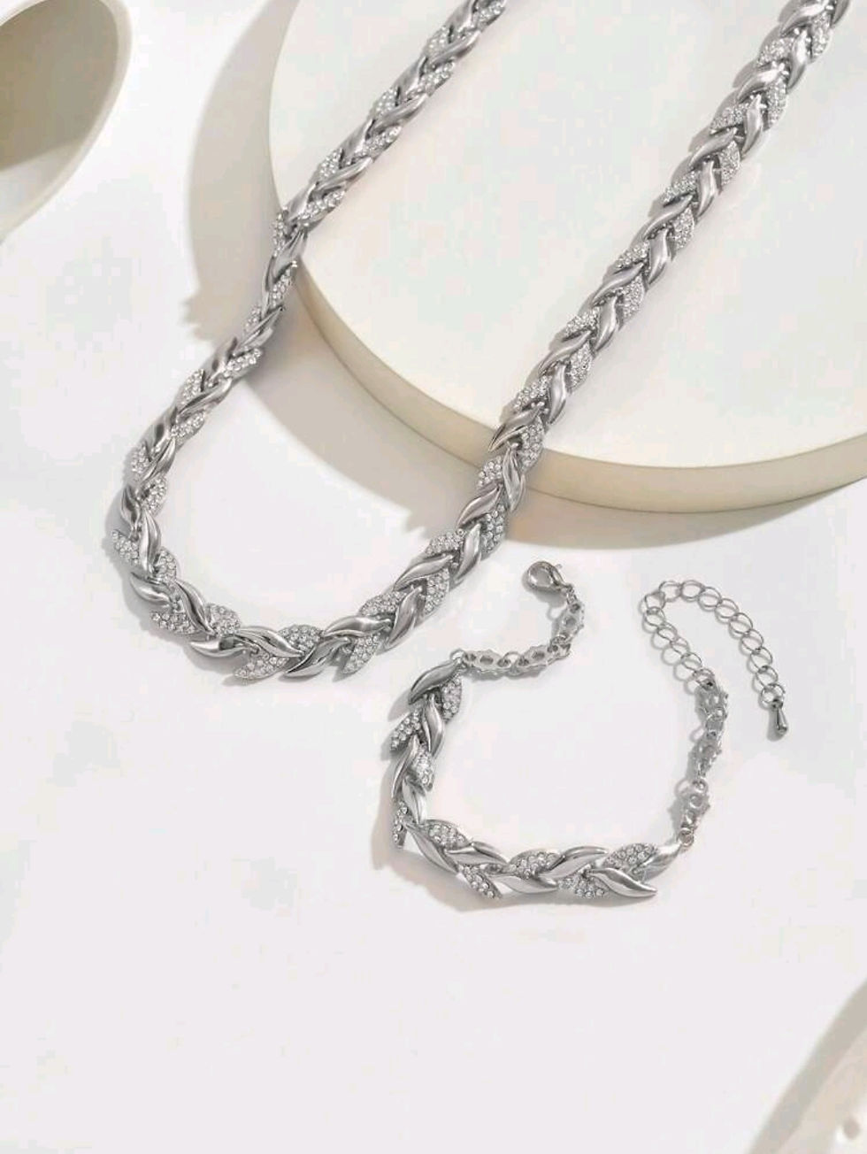 Thumbnail: 1pc Crystal Necklace + 1pc Bracelet Jewellery Set